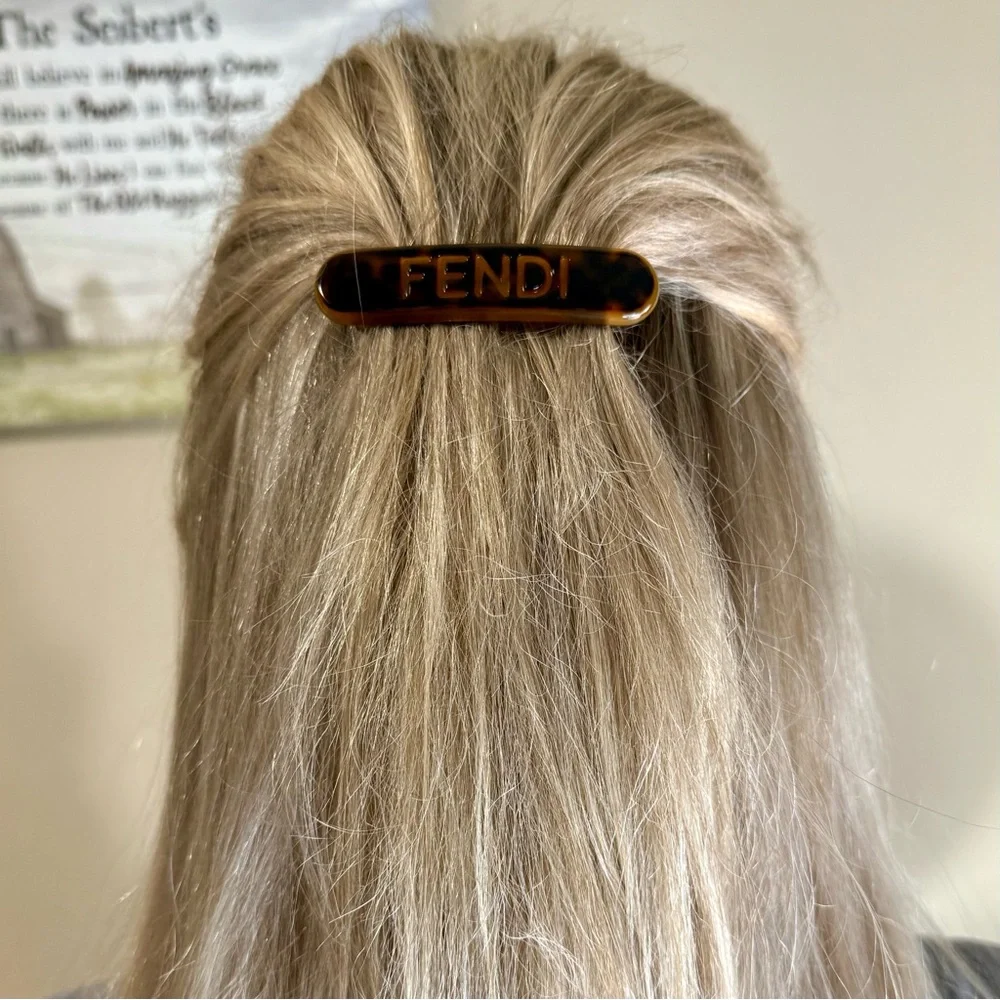 Fendi Brown Tortoise Logo Hair Clip